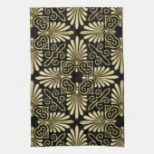 Goud Zwart Damask Art Deco Fan Theedoek (Verticaal)