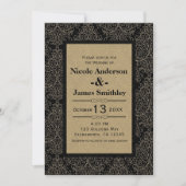 Goud & Zwart Damask Art Deco Glamour Chic Wedding Kaart (Voorkant)