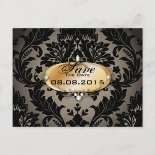  Goud zwart damask bruiloft save the date Aankondigingskaart