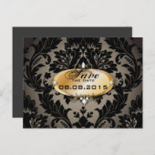  Goud zwart damask bruiloft save the date Aankondigingskaart (Voorkant / Achterkant)