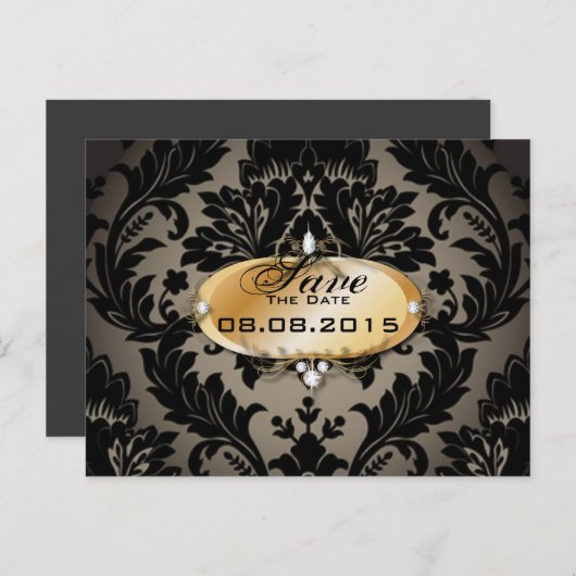 Goud zwart damask bruiloft save the date Aankondigingskaart (Voorkant / Achterkant)