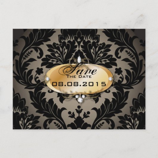  Goud zwart damask bruiloft save the date Aankondigingskaart (Voorkant)