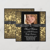 Goud Zwart Damask Foto Sweet 16 Party Kaart (Voorkant / Achterkant)