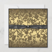 Goud Zwart Damask Foto Sweet 16 Party Kaart (Achterkant)