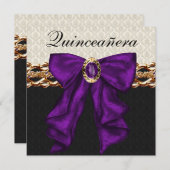 Goud Zwart Damask Paarse Quinceanera Kaart (Voorkant / Achterkant)