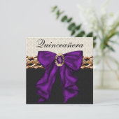 Goud Zwart Damask Paarse Quinceanera Kaart (Staand voorkant)