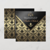 Goud & Zwart Damask Sweet 16 Uitnodigen Kaart (Voorkant / Achterkant)