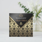 Goud & Zwart Damask Sweet 16 Uitnodigen Kaart (Staand voorkant)