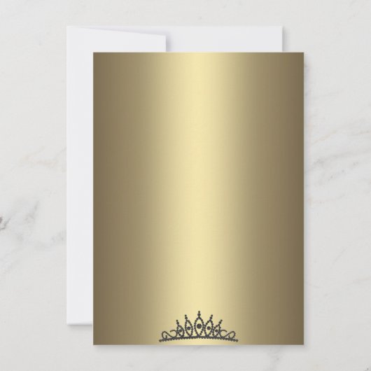 Goud & Zwart Damask & Tiara Verjaardag Uitnodiging (Achterkant)