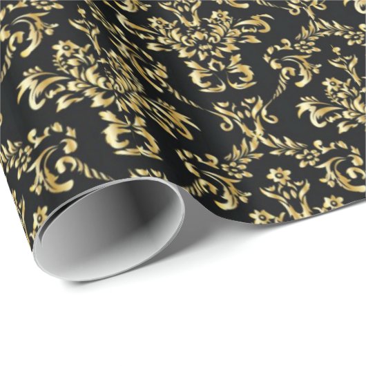 Goud zwart damaspakpapier cadeaupapier (Rol Hoek)