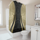 Goud & zwart damast geometrisch modern design douchegordijn (In situ)
