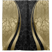 Goud & zwart damast geometrisch modern design douchegordijn (Voorkant)