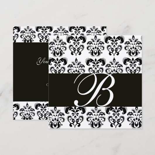 GOUD & ZWART DAMAST MONOGRAM , wit Kaart (Voorkant / Achterkant)