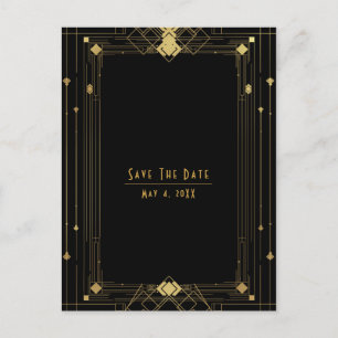 Goud Zwart Deco Gatsby Roaring 20's Save the Date Aankondigingskaart