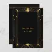 Goud Zwart Deco Gatsby Roaring 20's Save the Date Aankondigingskaart (Voorkant / Achterkant)