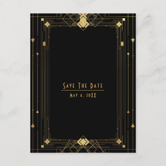 Goud Zwart Deco Gatsby Roaring 20's Save the Date Aankondigingskaart (Voorkant)