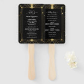 Goud Zwart Deco Glam Bruiloftsprogramma uit de Roa Handwaaier (Voorkant en achterkant)