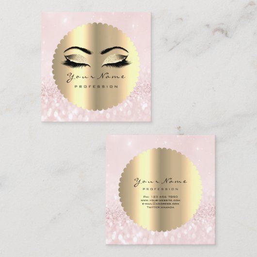 Goud Zwart Diamant Make-up Artiest Lashes Roze Vierkante Visitekaartje (Voorkant / Achterkant)