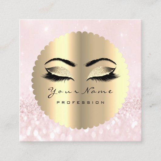 Goud Zwart Diamant Make-up Artiest Lashes Roze Vierkante Visitekaartje (Voorkant)