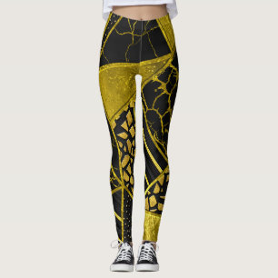 Goud Zwart Driehoek Textuur Illusie Leggings