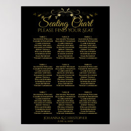 Goud & Zwart Eenvoudig 9 Tafel Trouwstoelindeling Poster