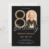 Goud Zwart Eenvoudig Aangepaste Foto 80e Verjaarda Kaart (Voorkant)