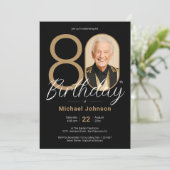 Goud Zwart Eenvoudig Aangepaste Foto 80e Verjaarda Kaart (Staand voorkant)