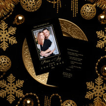 Goud Zwart Eenvoudig Modern Kerst Foto Familie