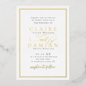 Goud Zwart Eenvoudige Elegantie Romantisch Script  Folie Uitnodiging (Voorkant)