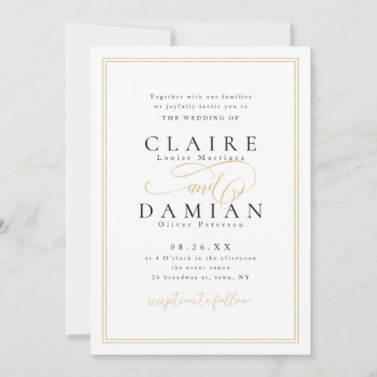 Goud Zwart Eenvoudige Elegantie Romantisch Script  Kaart (Voorkant)