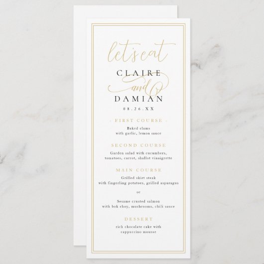 Goud Zwart Eenvoudige Elegantie Romantisch Script Menu (Voorkant / Achterkant)