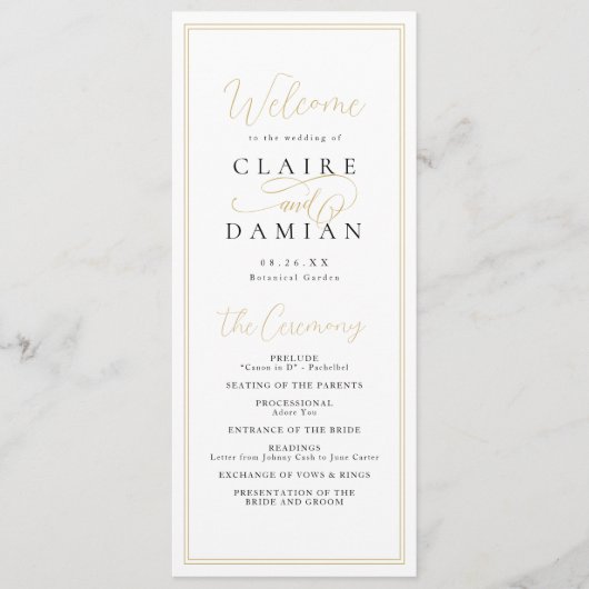 Goud Zwart eenvoudige elegantie romantisch script Programmakaart (Voorkant)