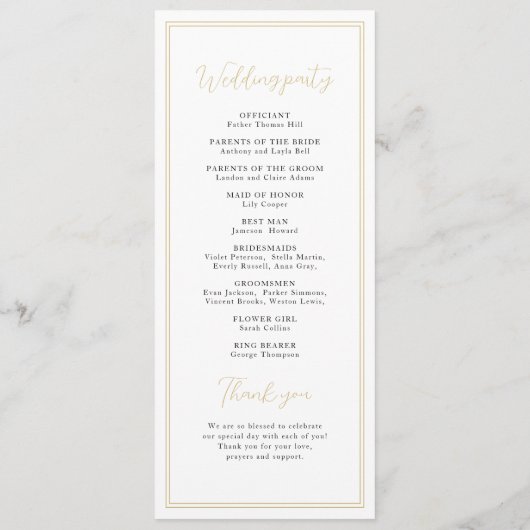 Goud Zwart eenvoudige elegantie romantisch script Programmakaart (Achterkant)