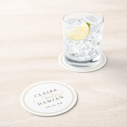 Goud Zwart Eenvoudige Elegantie Romantisch Script  Ronde Kartonnen Onderzetter (Insitu)