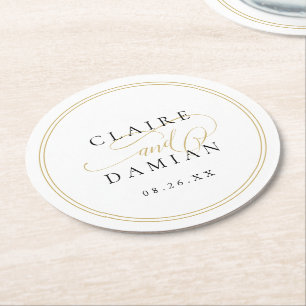 Goud Zwart Eenvoudige Elegantie Romantisch Script  Ronde Kartonnen Onderzetter