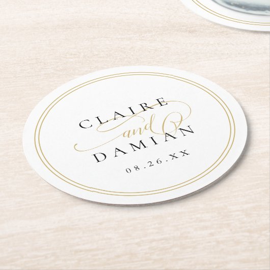 Goud Zwart Eenvoudige Elegantie Romantisch Script  Ronde Kartonnen Onderzetter (Gebogen)