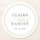 Goud Zwart Eenvoudige Elegantie Romantisch Script  Ronde Kartonnen Onderzetter (Voorkant)