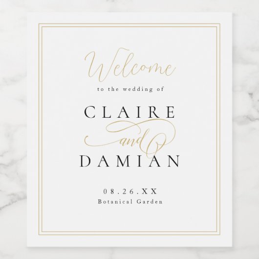 Goud Zwart Eenvoudige Elegantie Romantisch Script  Wijn Etiket (Enkel label)