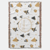 Goud Zwart Eerste Kerstboom Patroon Aangepast Deken (Voorkant Verticaal)