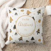 Goud Zwart Eerste Kerstboom Patroon Mijn en Mien Kussen (Deken)