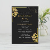 Goud Zwart Elegant Afstudeerder Party Invitation K (Staand voorkant)