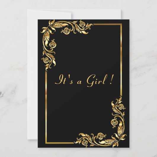 Goud Zwart Elegant Baby Meisje Douche Uitnodiging (Achterkant)