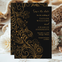 Goud Zwart Elegant Bloemen Bruiloft Save The Date