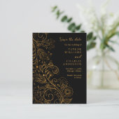 Goud Zwart Elegant Bloemen Bruiloft Save The Date Briefkaart (Staand voorkant)