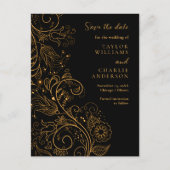 Goud Zwart Elegant Bloemen Bruiloft Save The Date Briefkaart (Voorkant)