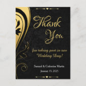Goud Zwart Elegant Bruiloft Jubileum Dank u Briefkaart (Voorkant)