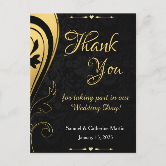 Goud Zwart Elegant Bruiloft Jubileum Dank u Briefkaart (Voorkant)