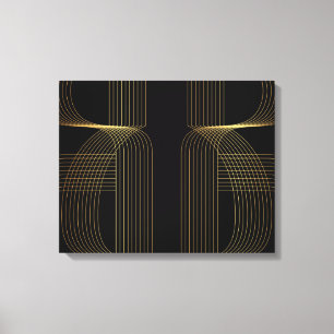 Goud, zwart, elegant, cool, unieke trendlijnkunst canvas afdruk