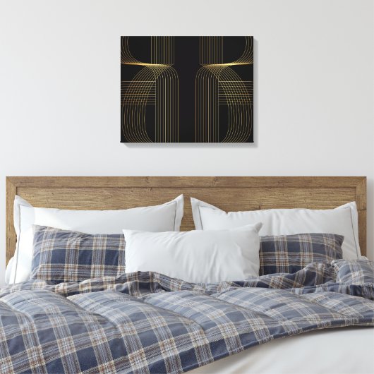 Goud, zwart, elegant, cool, unieke trendlijnkunst canvas afdruk (Insitu (Slaapkamer))