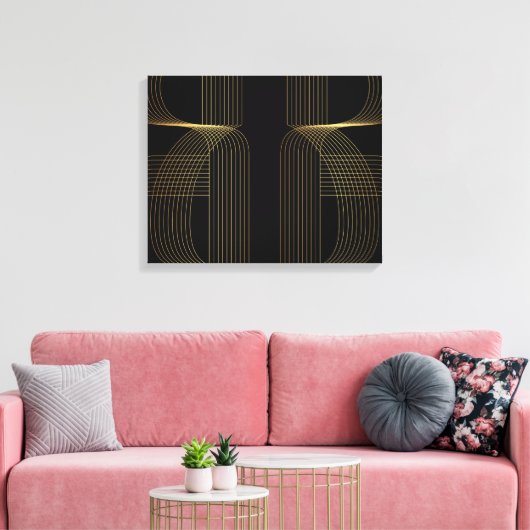 Goud, zwart, elegant, cool, unieke trendlijnkunst canvas afdruk (Insitu (Woonkamer))